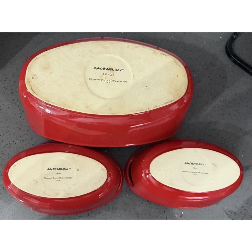 Rachael Ray Red Stoneware Oval Bubble & Brown 12 Oz & 1.25 Quart Baking Dish Set
